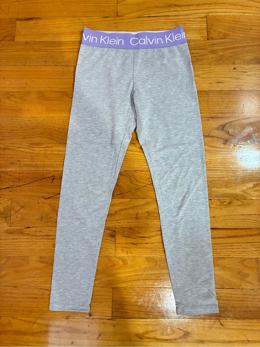Calvin Klein Girls Gray Leggings with Lavender Logo Waistband